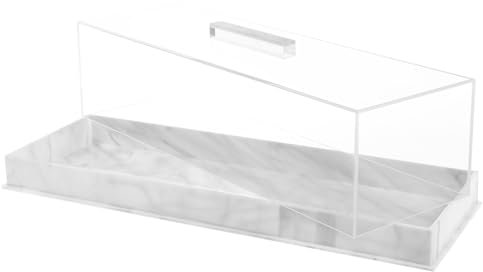 Large Rectangular Cake Tray Acrylic Rectangle Cake Stand with Clear Cover Lid Reusable Dessert Holder Tray, Afternoon Tea Stands for Party Home Kitchen Countertop 35.5×12.7×9 cm(white)