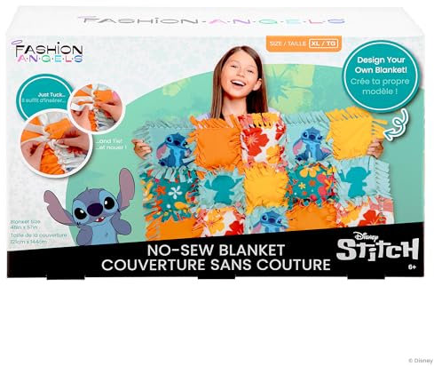 Fashion Angels Stitch No-Sew Blanket Kit Makes 1 48 X 57 Blanket, Includes 30 Polar Fleece Squares with Patterns and Stitch Designs Ages 6 Up