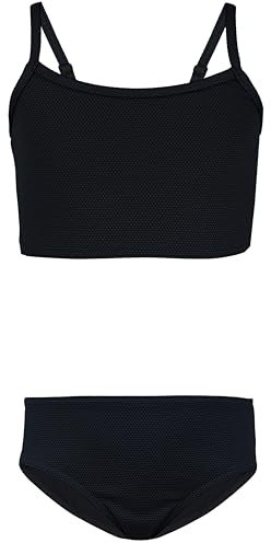 Aquarti Mädchen Bikini Set Bustier Bikinislip Zweiteiliger Badeanzug, Farbe: 038 Jacquard Punkte Schwarz, Größe: 164