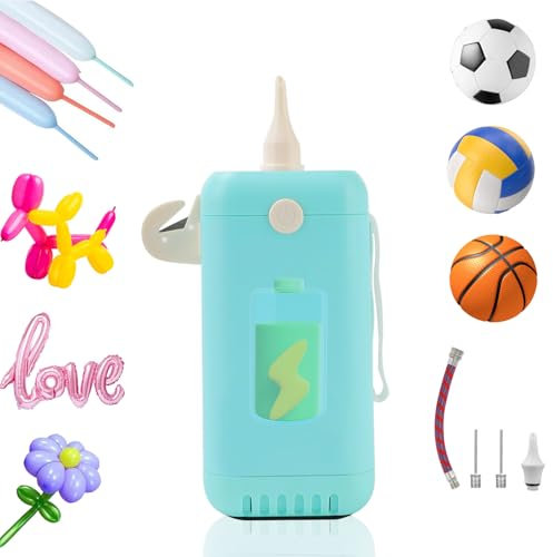 PlusFive Wireless Electric Pump 1800mAH Rechargeable Electric Air Pump for Foil&Long Balloons Battery Powered Electric Ball Pump(15PSI) for Sport Balls Portable Cordless Balloon Pump for IndoorOutdoor