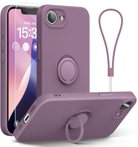abitku Coque pour iPhone 16e 6,1, Design Fin en Silicone (avec dragonne), Support magnétique de Voiture, Compatible avec iPhone 16e, Violet Lilas