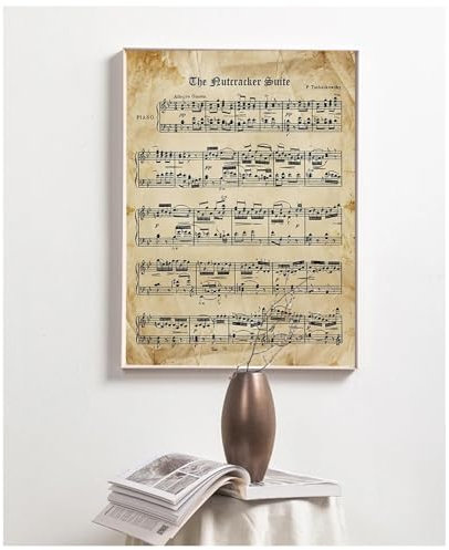 ZHUOYA Affiche et impression vintage de musique classique pour piano, peinture sur toile, tableau mural, décoration d'intérieur, partition vintage Casse-Noisette, 30 x 50 cm, sans cadre