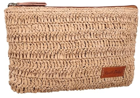 Gusti Leder Kosmetiktasche - Orman Kosmetiktasche Beauty Bag Make-up Handwoven Tasche Raffia Leder Braun