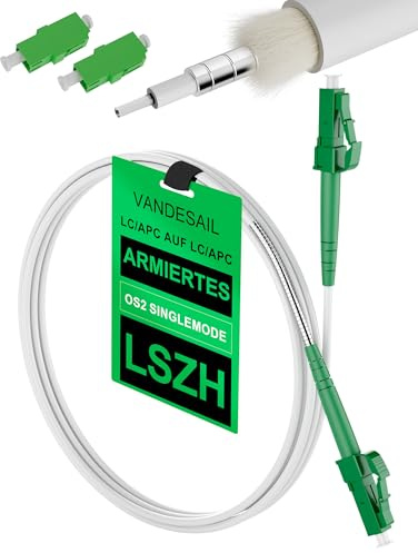 VANDESAIL OS2 Glasfaserkabel LC auf LC mit Angled Contact 10M (32FT), 9/125 μm 10Gbit Singlemode Armiert LSZH Glasfaser Patchkabel Mit 2 Lc-Kopplern, Kompatibel Mit Fritzbox, Telekom, Vodafone, 1&1