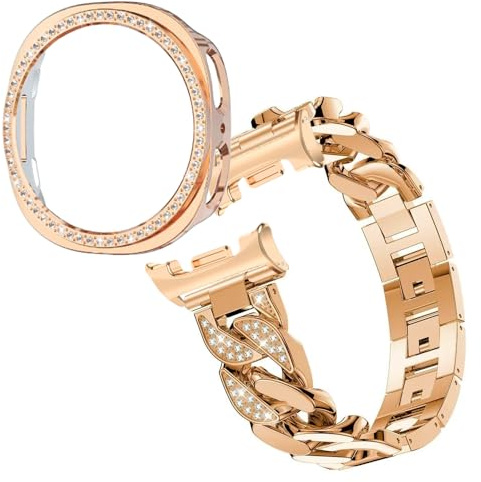 Damen-Armband für Samsung Galaxy Watch 8, 40 mm, 44 mm, LTE, mit Hülle, funkelndes glänzendes Sternenlicht, Ersatzband, Schutzhülle