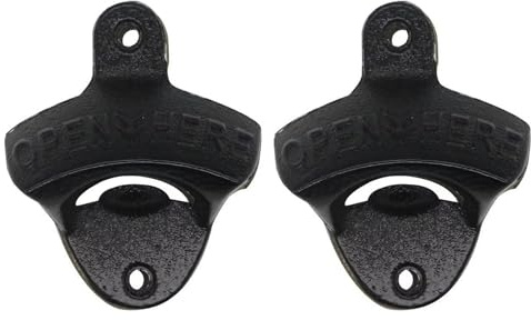 DOETYD 2PCS Wall Mounted Bottle Opener Cast Iron Vintage Rustic Design, Heavy Duty Bottle Opener Wall Mounted with Screws, Durable Outdoor Kitchen Accessories and Bar Accessories for Home Pub (Black)