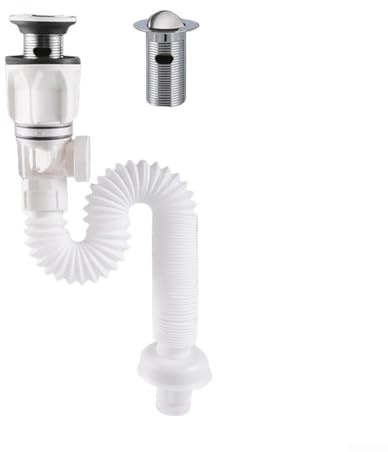 Edelstahl-Waschbecken-Ablaufrohr-Set mit geruchshemmendem Design, Teleskop, 300–900 mm, flexibler Ablaufschlauch für Waschbecken, Wand, Boden, passend für 40–50 mm Löcher (weiß)