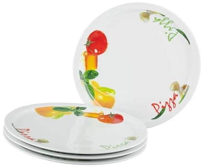 Creatable, 24443, Serie Milano Pizza, 4-teiliges Geschirrset für 4 Personen, Pizzateller aus Porzellan, spülmaschinen- und mikrowellengeeignet, Qualitätsproduktion