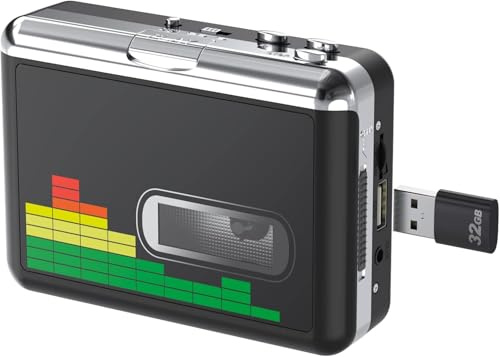 Lecteur cassette rétro MP3 USB - Numériseur de cassette portable avec prise casque de 3,5 mm - Retour automatique - Pas de PC nécessaire