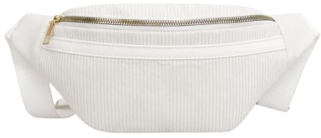 Hernin Cord Bauchtasche Herren und Damen Umhängetasche Crossbody Bag mit Verstellbarem Riemen Crossbody-Gürteltasche Damen Bauchtasche aus Cord (Weiß)