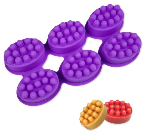 HMCEY Seife Formen Silikon 6 Kavität,Seife Silikonformen Massage,Gießformen für Seifenherstellung,Seifenform zum Gießen,Soap Mold,Kerzenform Epoxidharz für Schokolad, Eiswürfel, Kerzen - Violett