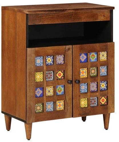 INLIFE Buffet avec Porte Noyer 60 x 33 x 75 cm Bois de Mangue massif-4018249