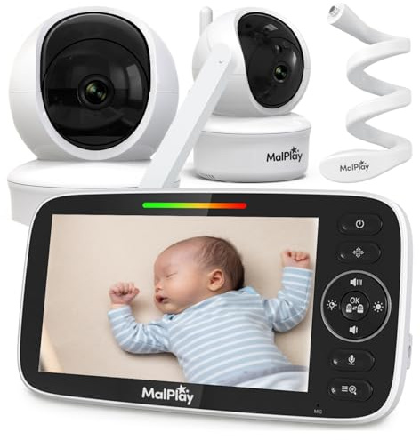 MalPlay Babyphone mit Kamera 5 Zoll HD ohne WLAN, Video Babyphone mit Nachtsicht, VOX-Modus, Zwei-Wege-Audio, 4X Zoom, Temperaturüberwachung, Schlaflieder, 300m Reichweite NannyEye Complex