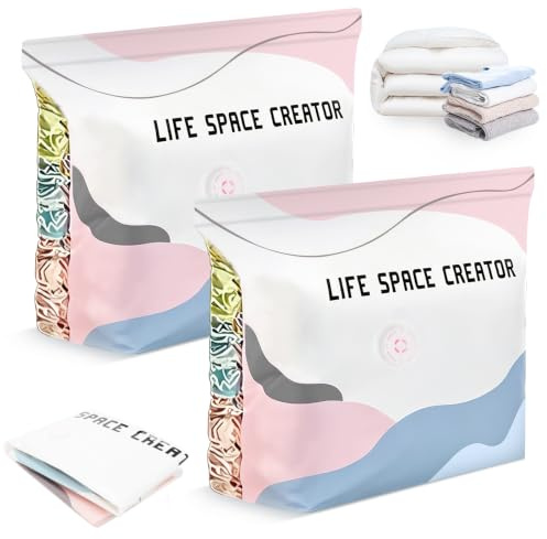 2 Pack Vakuumbeutel Ohne Pumpe, No‑Pump Vacuum Storage Bags, Vakuumbeutel Aufbewahrungsbeutel Ohne Pumpe Platzsparende Vakuumbeutel für Bettwäsche Bettdecken Kleidung Reise, 70x50x30cm
