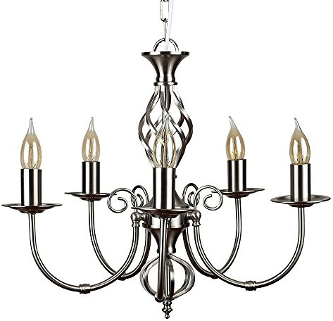 MiniSun | Traditional Style Nickel Twist 5 Way Chandelier | Chandeliers, Home Décor & Improvement Essential | Mains Wired