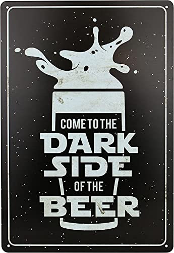Cartel de Chapa Vintage - Come to The Dark Side of The Beer - 20x30cm - Idea de Regalo Original o como Accesorio de Bar, Placa Metalica Vintage para Decorar