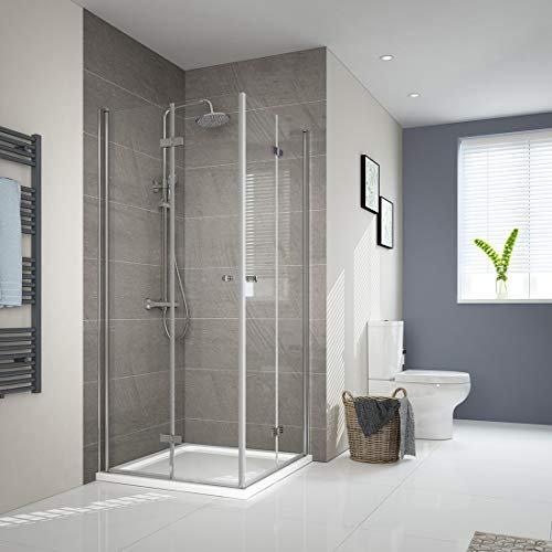 EMKE Duschkabine 80 x 80 cm Klappbar Falttür Duschabtrennung mit Seitenwand Duschtür Duschwand Beidseitiger 6 mm NANO-Beschichtung Duschkabinen 185cm