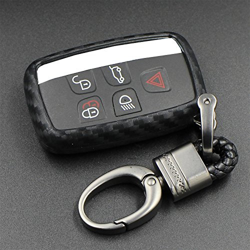 M.JVisun Doux Silicone Caoutchouc Clef Coque Porte-clés pour Land Rover Discovery 4/Sport Freelander 2 pour Range Rover Evoque/Sport/Velar Intelligente Clé de Voiture - Noir - Tressé Porte-clés