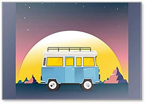 Road Trip. Minivan with Mountain Landscape Fridge Magnet