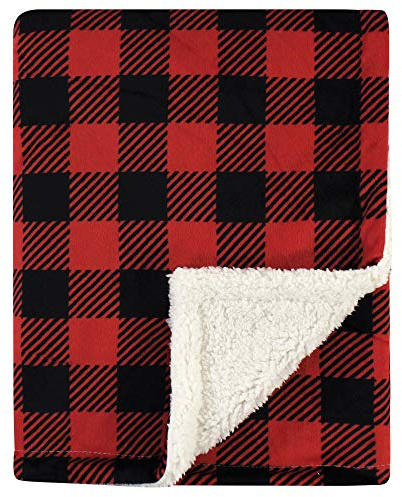 Hudson Baby Unisex Baby Plush Mink and Sherpa Blanket, Buffalo Plaid, One Size