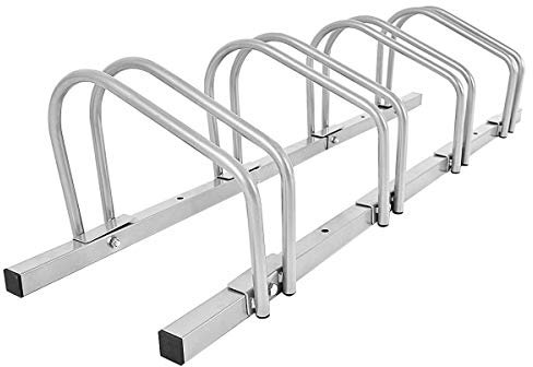 COSTWAY Râtelier 4 Vélo, Support de Rangement Vélo en Acier Revêtu, Fixation au Sol ou au Mur pour Extérieur et Intérieur, 120 x 32,5 x 26 cm, pour VTT, Vélo de Course, Vélo d’Enfant (Argenté)