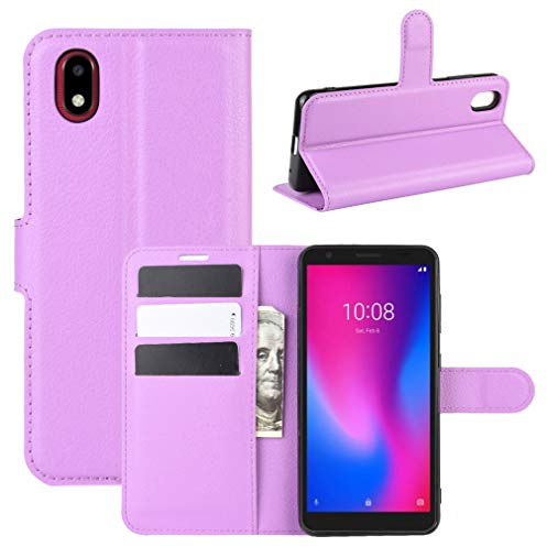 LMFULM® Hülle für ZTE Blade A3 2020 (5,45 Zoll) PU Leder Magnet Brieftasche Lederhülle Handytasche Litschi Muster Standfunktion Ledertasche Flip Cover Lila