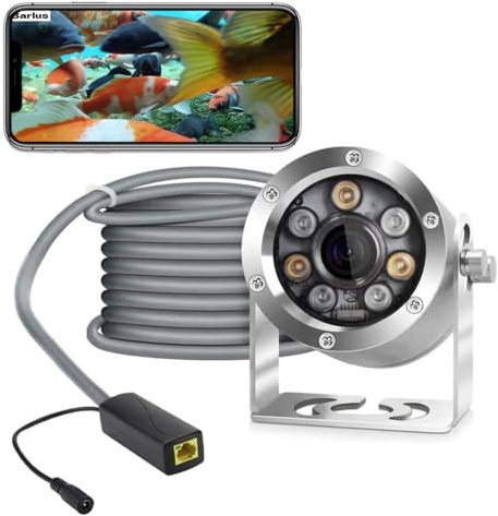 Barlus Underwater Camera POE 5MP CMOS lens 100° Wide-angle with Fill Light IP68 24/7 Waterproof Camera for Koi pond/Marine Corrosion Resistance with 32ft Cable