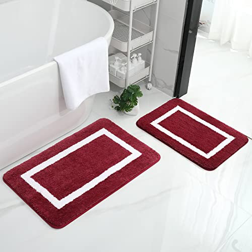 Homaxy Badezimmerteppich Set rutschfest Badematten Set 2 teilig Weiche Mikrofaser Flauschige Badteppich Badvorleger Set 2 teilig – 40 x 60 cm+ 50 x 76 cm, Weinrot