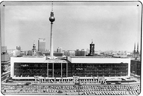 Tin Sign Blechschild 20x30 DDR Palast der Republik Fernsehturm Berlin Marx Engels Platz Dekorativ in Werkstatt Hobby Haus Garten Party Geschenk Geburtstag Ostalgie Souvenir Andenken