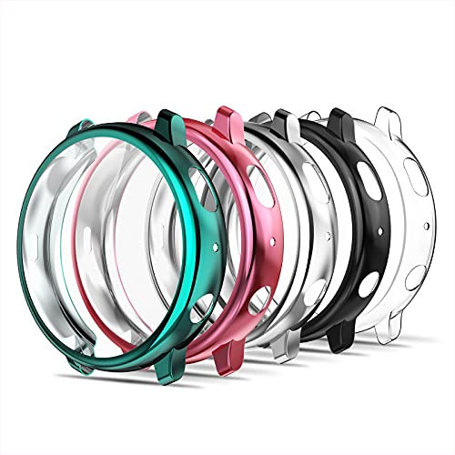 Simpeak 5-Pack Coque Compatible pour Samsung Galaxy Watch Active 2 40mm, Housse de Protection d'écran en TPU Souple, Rose + Vert + Noir + Clair + Argent