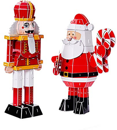 THE TWIDDLERS Weihnachtsbaum & Zug 3D Puzzle Geschenkset zum Ausmalen mit 10 Markerstiften - Selbermachen Basteln, Kreative Aktivität für Kinder & Erwachsene
