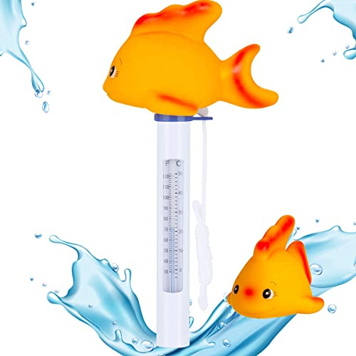 Thermometre Piscine, 1 Thermomètre Flottante thème POISSON avec ficelle – Résistent aux chocs et à l’eau -Pour piscine intérieure et extérieure, spa, basin (Poisson)