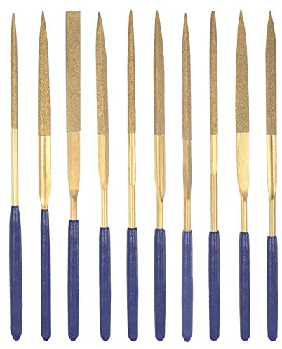sourcing map Set di lime diamantate, 3 mm x 140 mm, con manici rivestiti in titanio, 10 pezzi, include un coltello rotondo quadrato doppio mezzo tondo triangolo piatto ovale a punta piatta triangolare