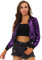 Allegra K Damen Bomberjacke Langarm Glitzer Pailletten Party Jacke Lila S