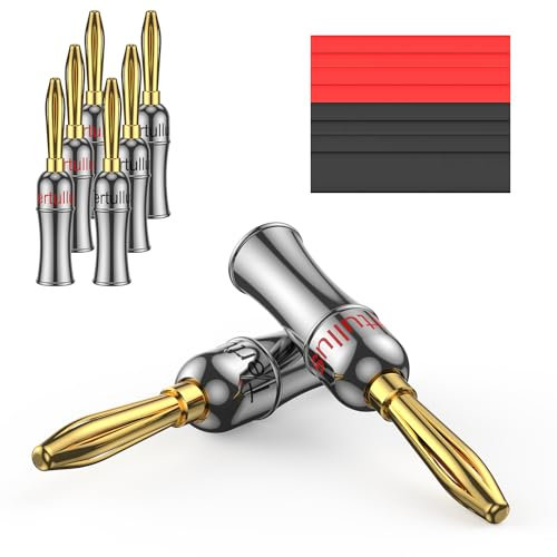 Tertullus 8 Stück High End Bananenstecker Lautsprecher 24K Vergoldet 4mm Schraubbar Vergoldeter Banana Steckverbinder Mit Schrumpf für Lautsprecherkabel/Verstärker HiFi-Boxen, AV Receiver