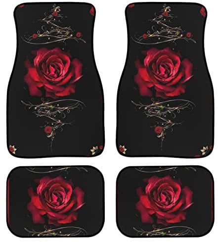 Kuiaobaty Lot de 4 tapis de sol universels pour voiture Motif roses rouges