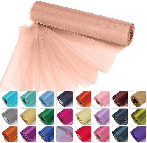 WedDecor 25m x 29cm Snow Sheer Rose Gold Organza Roll Sash Glitter Fabric for Table Runner Sashes Wedding & Christmas Decoration, Chair Cover Bows, Party Favours, Ribbon Crafting Supplies, 5pcs
