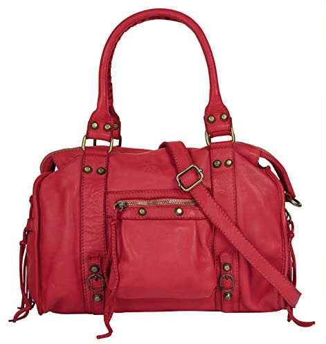 Samantha Look Damen Shopper Echt Leder Made in Italy, Vintage Schultertasche, Umhängetasche mit Reißverschluss, große Henkeltasche