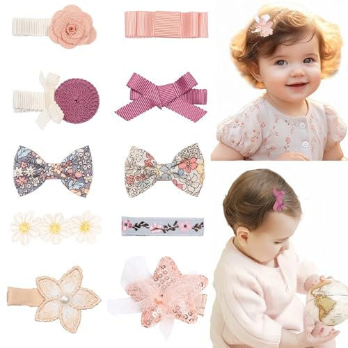 LYXOTO 10 Stück Baby haarspangen Baby Mädchen Haarschleife Krokodilklemmen Samt Haarspangen Haarschmuck für kleine Mädchen Kleinkinder Teenager Kinder (Bunt 1)