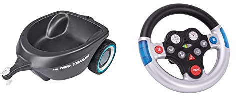 Big-Bobby-Car Neo Trailer Anthrazit - Ab 1 Jahr & Rescue-Sound-Wheel - Lenkrad Mit Verschiedenen Rettungs-Sounds, Für Bobby Cars Ab 2010 Und Big-Traktoren
