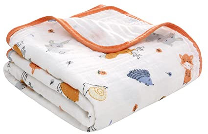 Miracle Baby Mussola,150 * 110cm,Coperta in cotone, Telo bagno, Regalo per bambini, Copertura per allattamento,doppi strati,Animali
