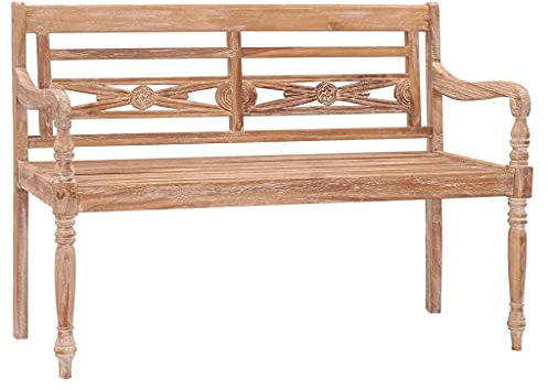 INLIFE Batavia-Bank 120 cm Teak Massivholz Getüncht,14.4kg,316035