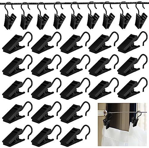 TANCUDER 100 Stück Edelstahl Clips Haken Metall Gardinen-Clips Multifunktions Vorhang Clips Seilklammern für Seilspanngarnituren, Aufhängen von Duschvorhängen, Fotos, Karte, Tuch (schwarzes Nicke)