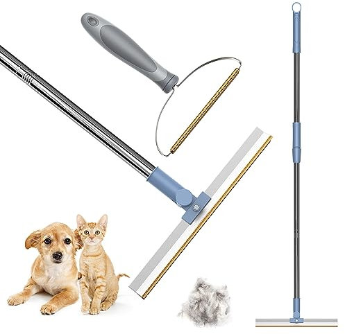 Pet Hair Remover Bundle - Ajustable Longth Large Carpet Rake & Portable Carpet Scraper Clothes Fuzz Rollers Hairball Shaver Brush for Carpets, Car Mat, Couch, Pet Bed, Furniture & Rug