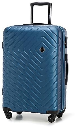 WITTCHEN Cube line Mittelgroßer Koffer ABS Mit Geometrischer Prägung 4 Lenkrollen Teleskopgriff Kombinationsschloss Reisekoffer Trolley Größe M Dunkelblau