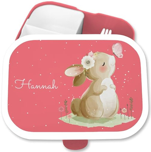 Kinder Campus für Mepal - Hasen - Brotdose Süßer Hase personalisiert I Langohr I Kaninchen I Rabbit I Süße Tiere - 750 ml - Rosa - mädchen kindergarten personalisierte bunny tier snackbox