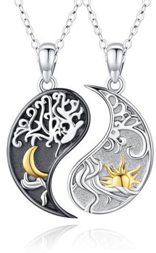 OHAYOO Freundschaftsketten für 2 Silber 925 Ying Yang Kette Mond Sonne Ying Yang Anhänger Halsketten Yin Yang Schmuck Geschenke für Frauen Freundin