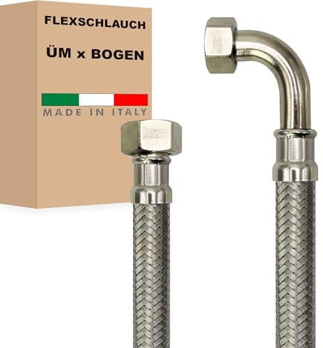 Flexschlauch DN19-3/4 Edelstahl Panzerschlauch Sanitär Hauswasserwerk - Made in Italy (3/4 ÜM x 3/4 BOGEN, 30 cm)