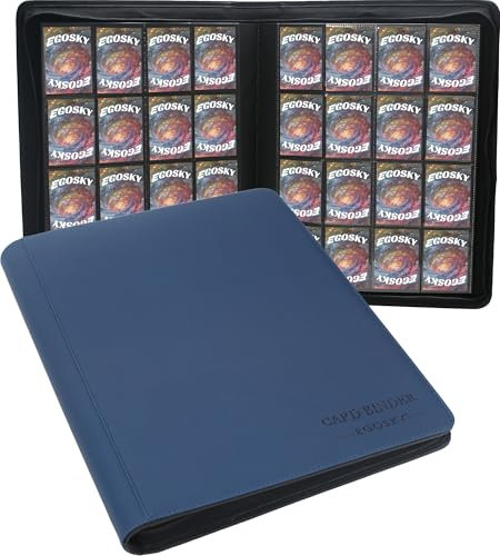 EGOSKY Sammelkarten Album 16 Fächer, Sammelkarten Ordner 1000+ Karten, Groß Karten Sammelalbum mit Reißverschluss, Card Binder für Trading Cards, Sportkarten, Schwarz (Blau)