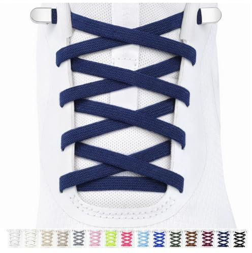 Stepace 2 pares de cordones elásticos sin atar para niños y adultos, cordones de zapatos Ajustables elásticos planos Para Zapatos y Zapatillas Azul Marino 120